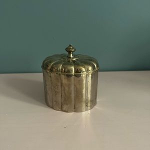 Vintage silver jewelry box lined with red velvet, with scalloped lid